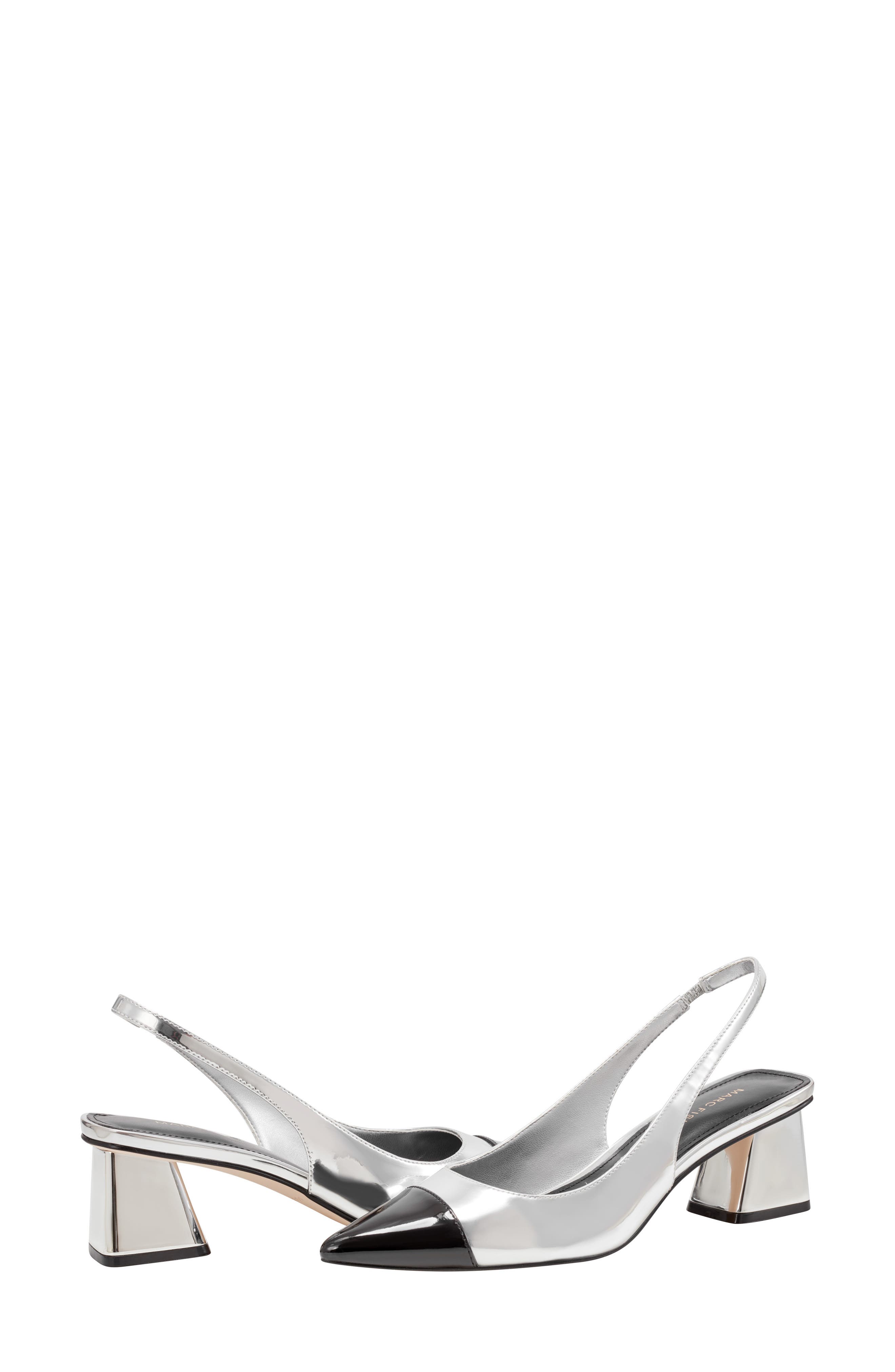 Marc Fisher Mirrored Block Heel Slingback Pump, Alternate, color, Silver