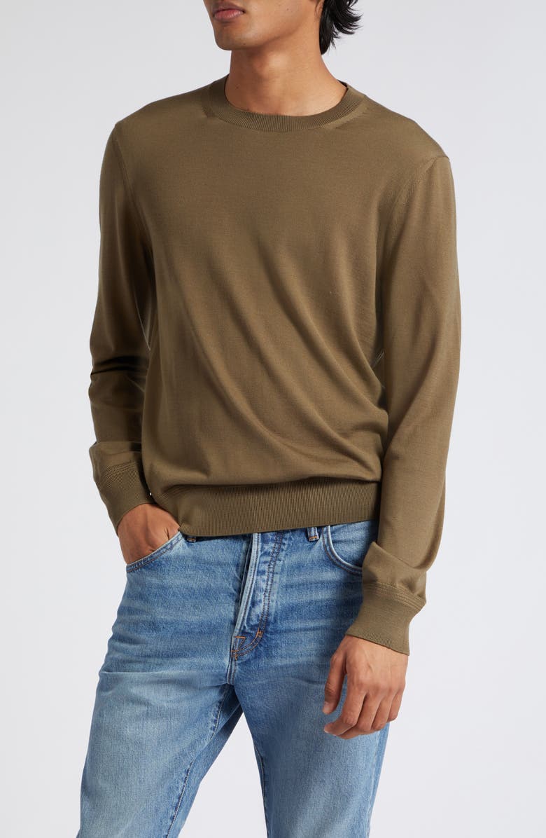 TOM FORD Fine Gauge Merino Wool Sweater, Main, color, Olive