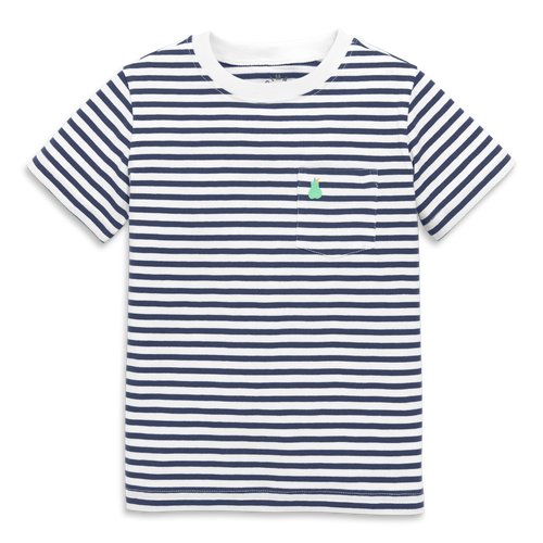 Primary Kids Embroidered Pocket Tee In Stripe In Sunwashed Navy White Stripes