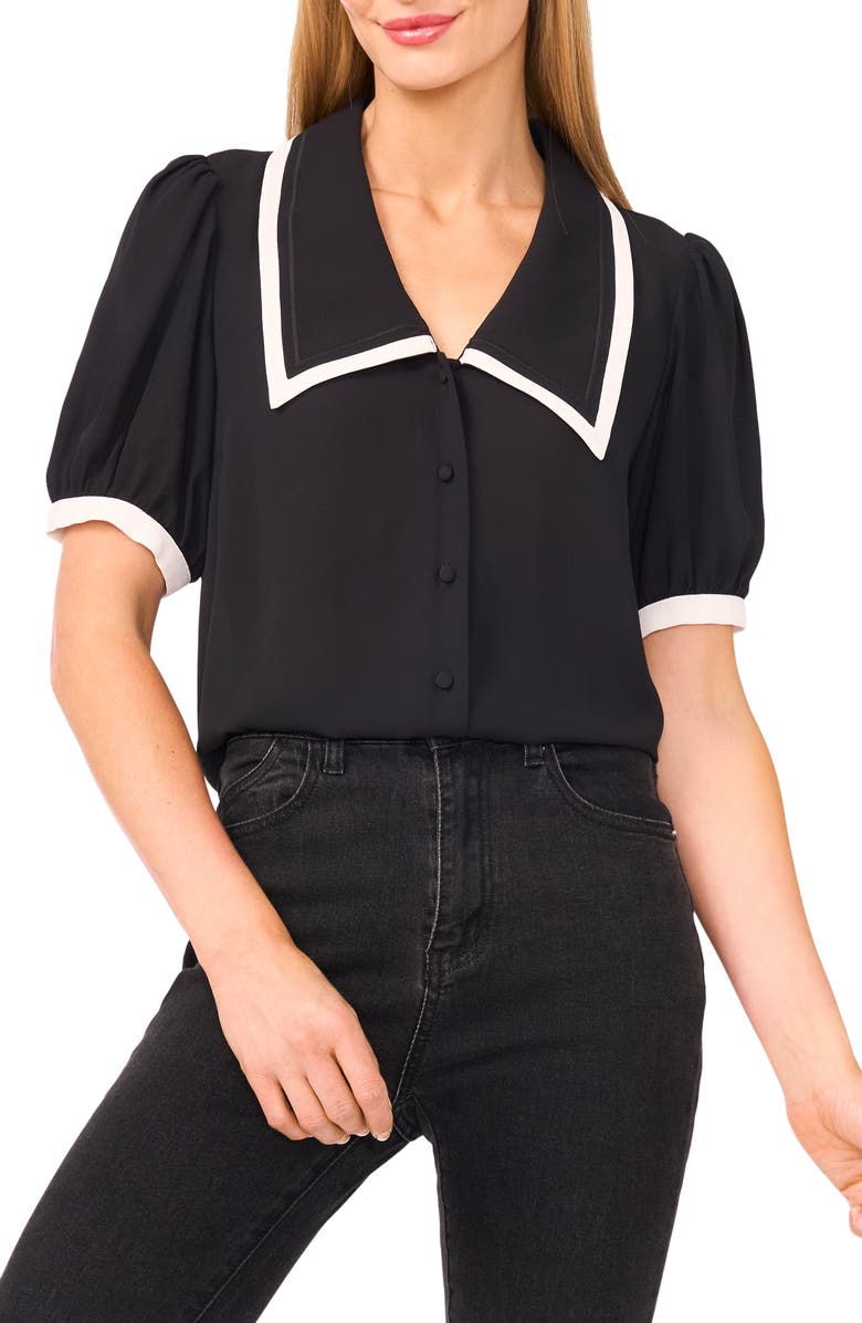 CeCe Contrast Trim Georgette Top, Main, color,