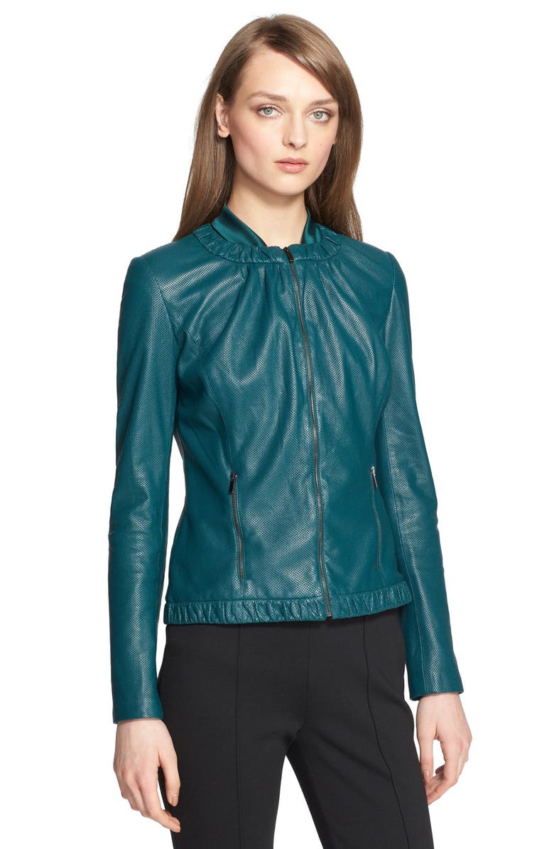 St. John Collection Perforated Nappa Leather Jacket, Main, color, 