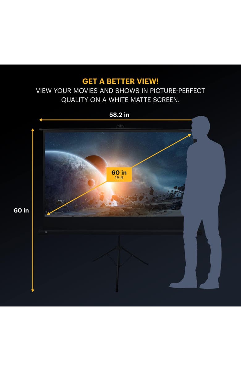 Kodak 60 Projector Screen with Stand, Portable 169 Projector Screen with Tripod Stand & Bag, Alternate, color, Black