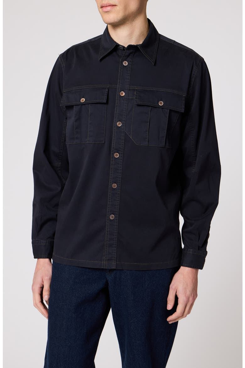 Casual Fit Long Sleeve Stretch Cotton Shirt, Main, color, VERY DARK NAVY