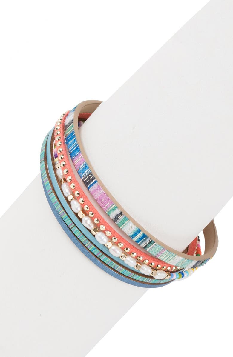 SAACHI Delicate Strand 3-4mm Freshwater Pearl Multi-Strand Magnetic Bracelet, Alternate, color, Blue Combo