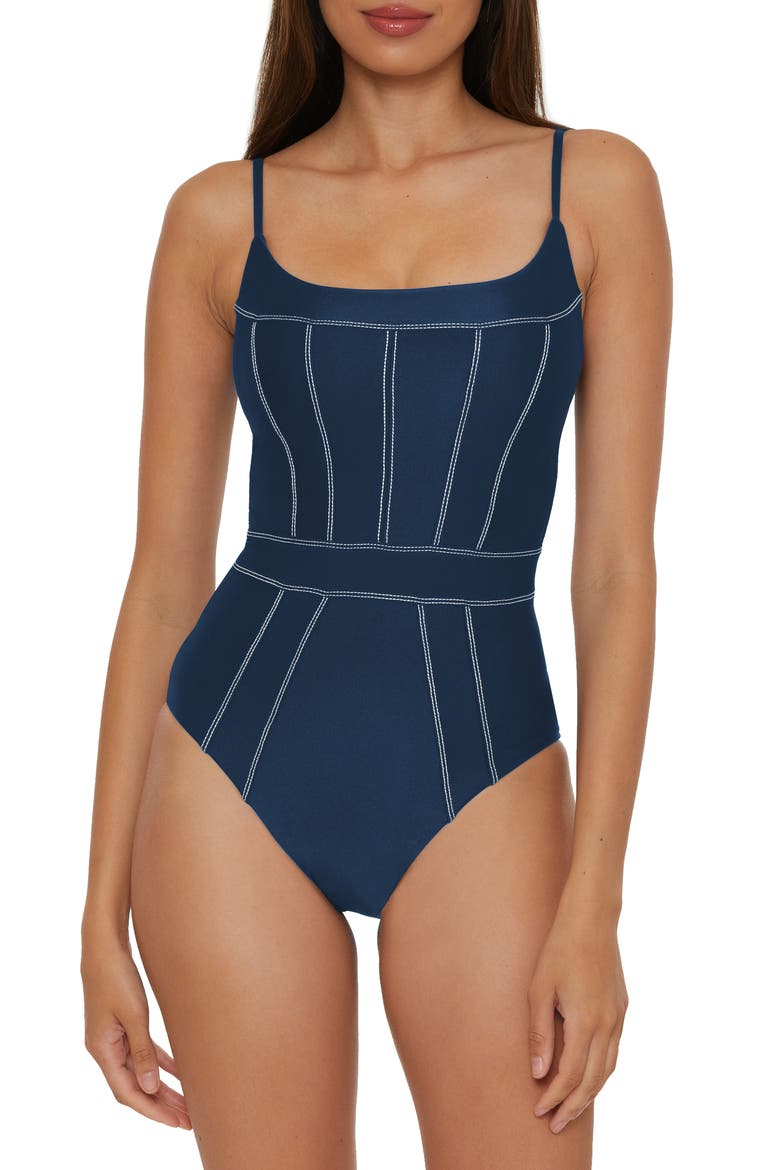 Color Sheen One-Piece Swimsuit, Main, color, NAVY