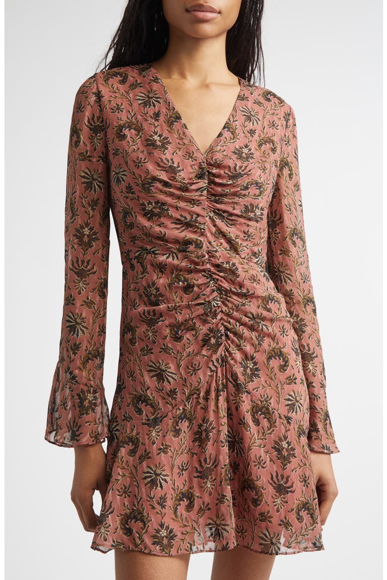 Beaty Long Sleeve Silk Blend Dress, Alternate, color, DEEP ROSE MULTI