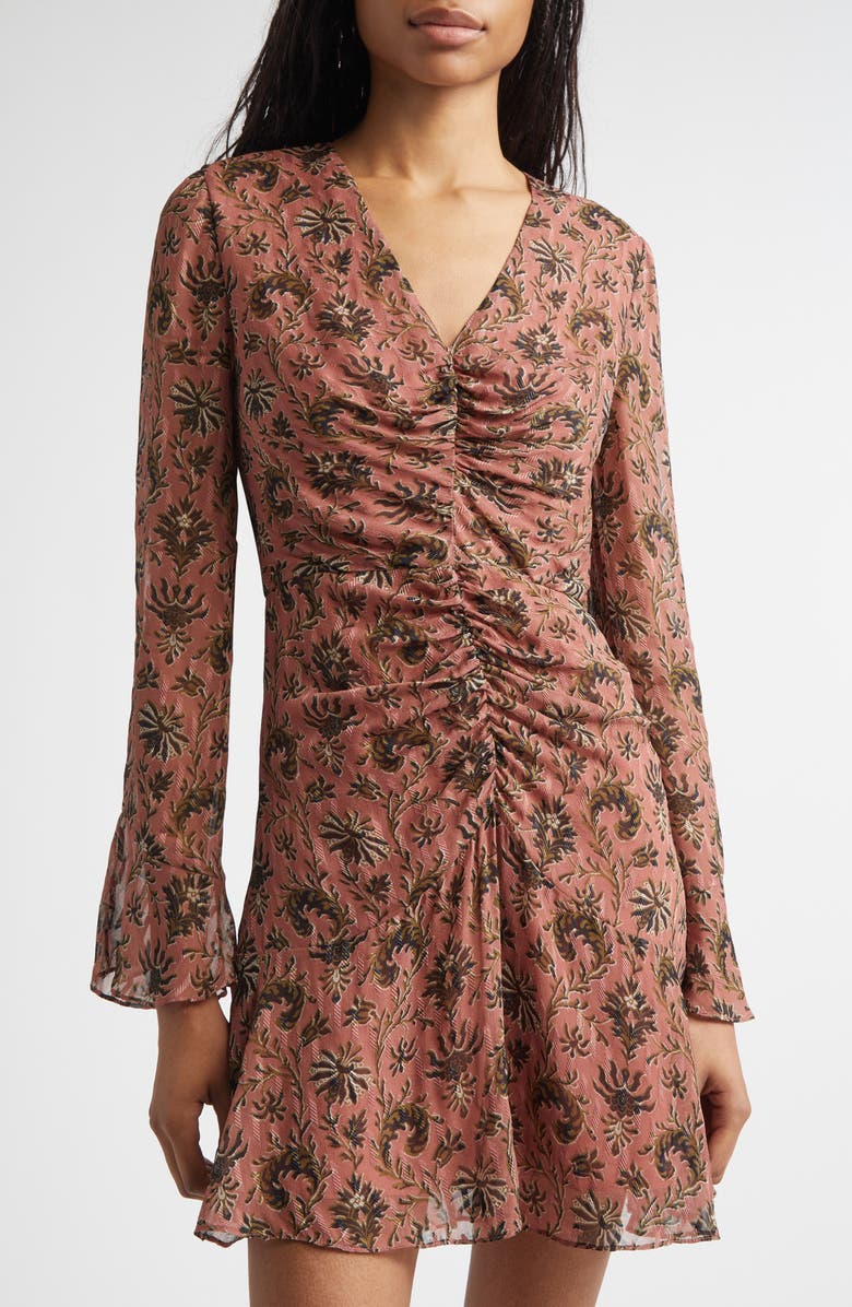 Veronica Beard Beaty Long Sleeve Silk Blend Dress, Alternate, color, Deep Rose Multi