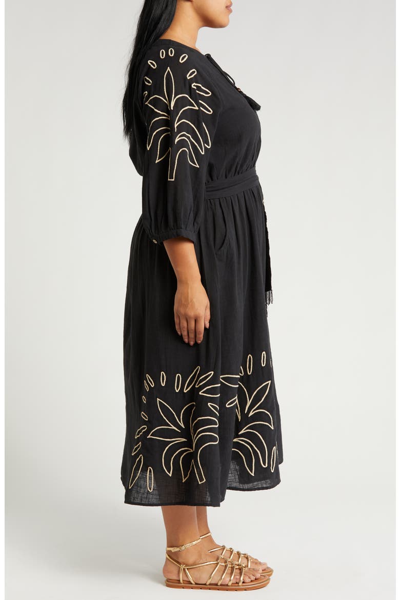 Eliza Embroidered A-Line Dress, Alternate, color, BLACK