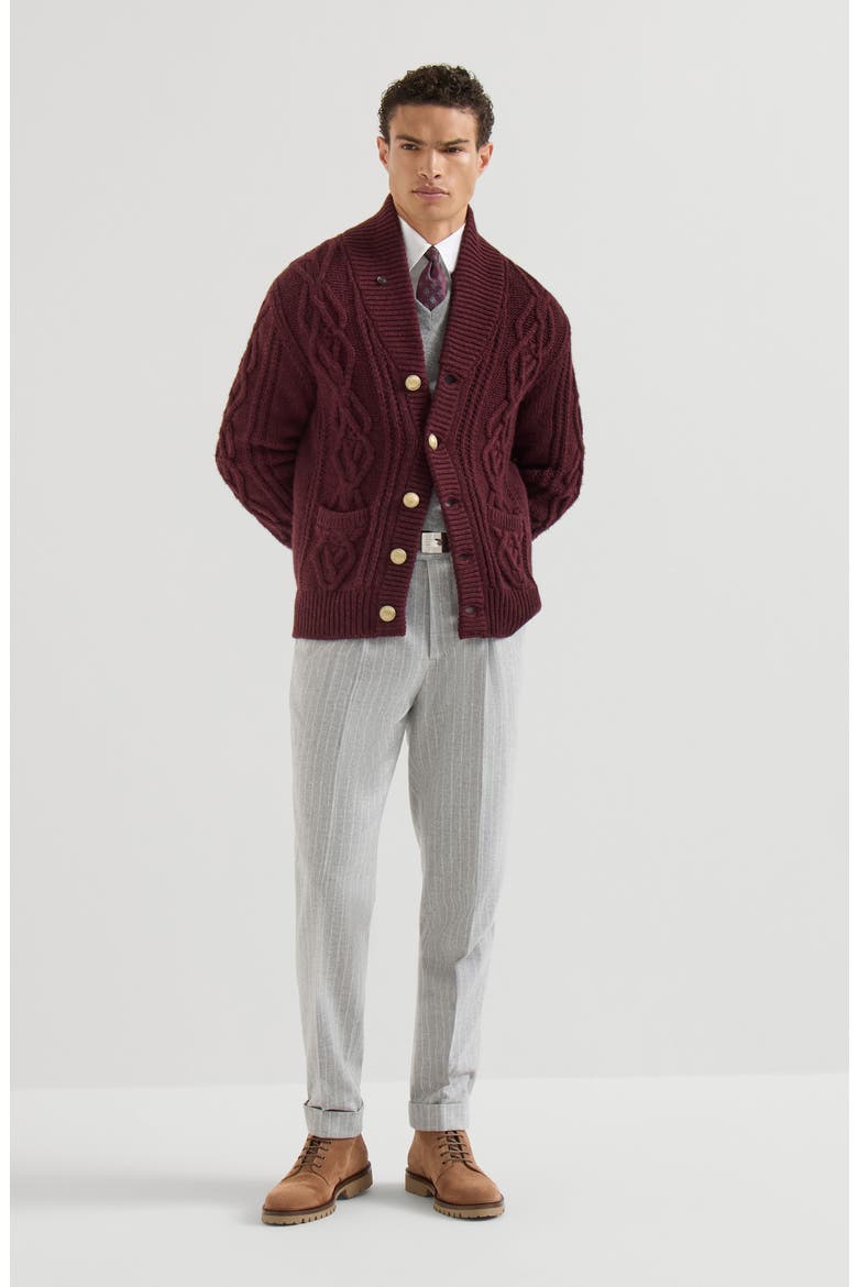 Virgin wool and cashmere chalk stripe flannel trousers with pleat, Alternate, color, Light Grey