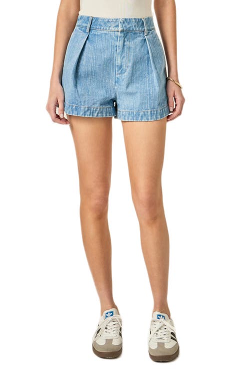 Pleated High Waist Denim Shorts