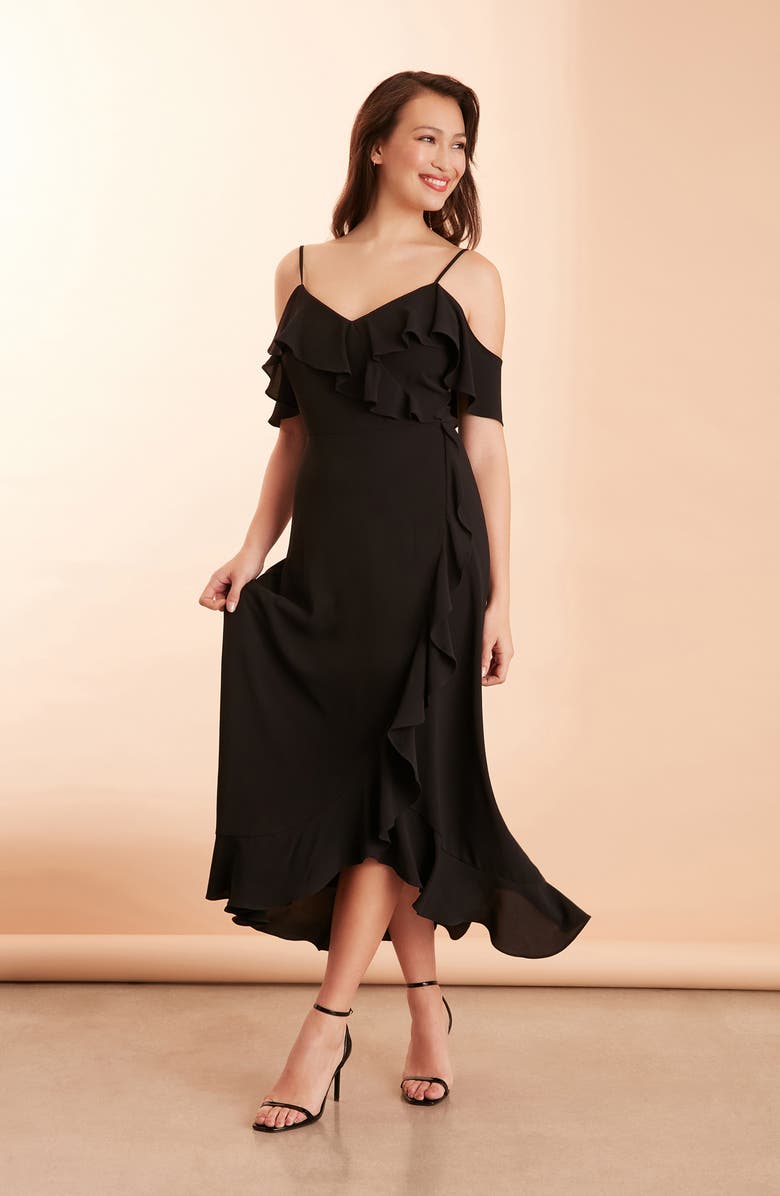 London Times Ruffle Cold Shoulder Maxi Dress, Alternate, color, 