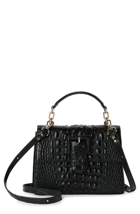 Small Hallie Croc Embossed Leather Top Handle Bag