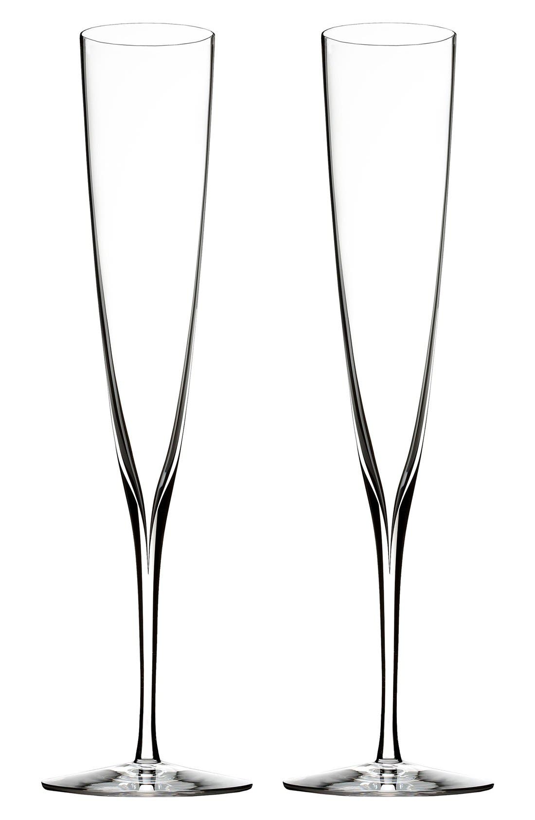 Waterford Elegance Set of 2 Fine Crystal Champagne Trumpet Flutes - Clear