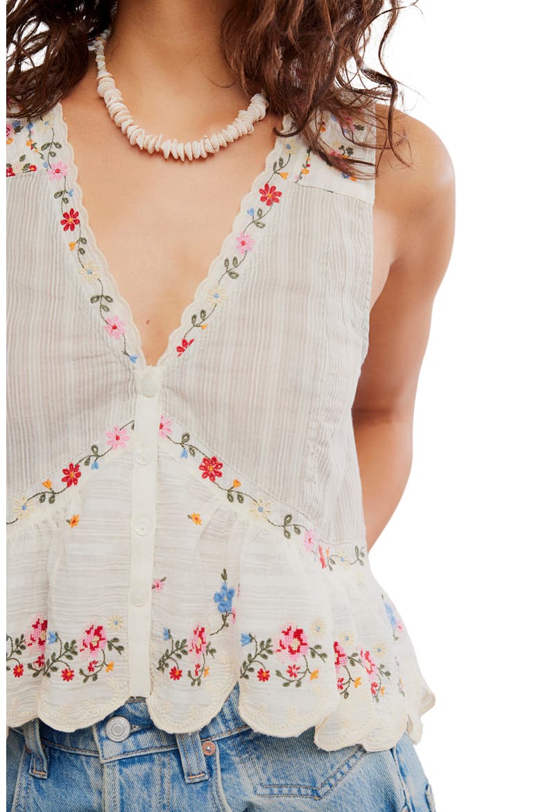 Ellis Embroidered Cotton Button-Up Top, Alternate, color, TEA COMBO