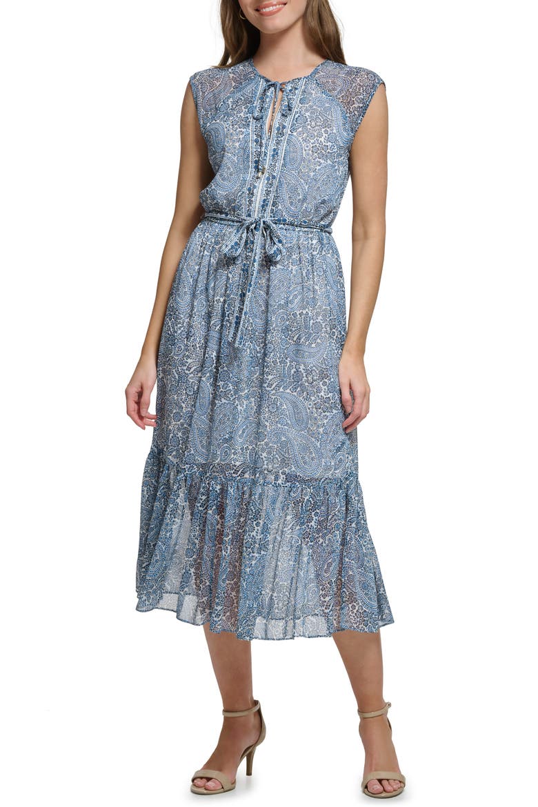 Tommy Hilfiger Paisley Crinkle Chiffon Midi Dress (Women)