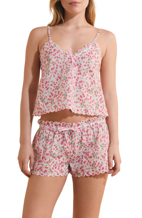 Feuilline Strawberry Print Cotton Camisole