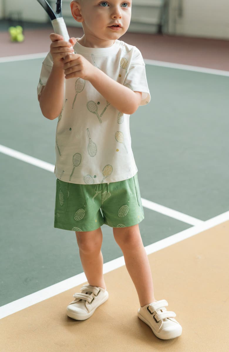 Pehr Kids' Tennis Organic Cotton Shorts, Alternate, color, Doubles Green