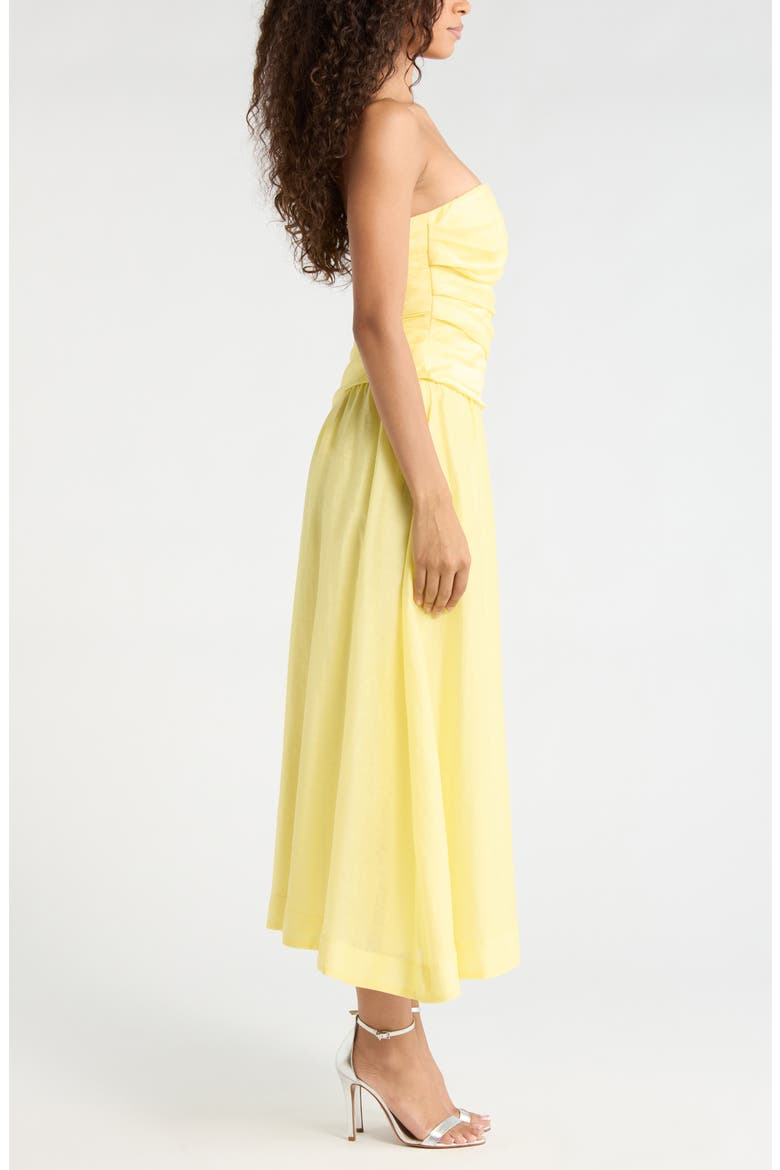 Rumi Ruched Strapless Midi Dress, Alternate, color, YELLOW