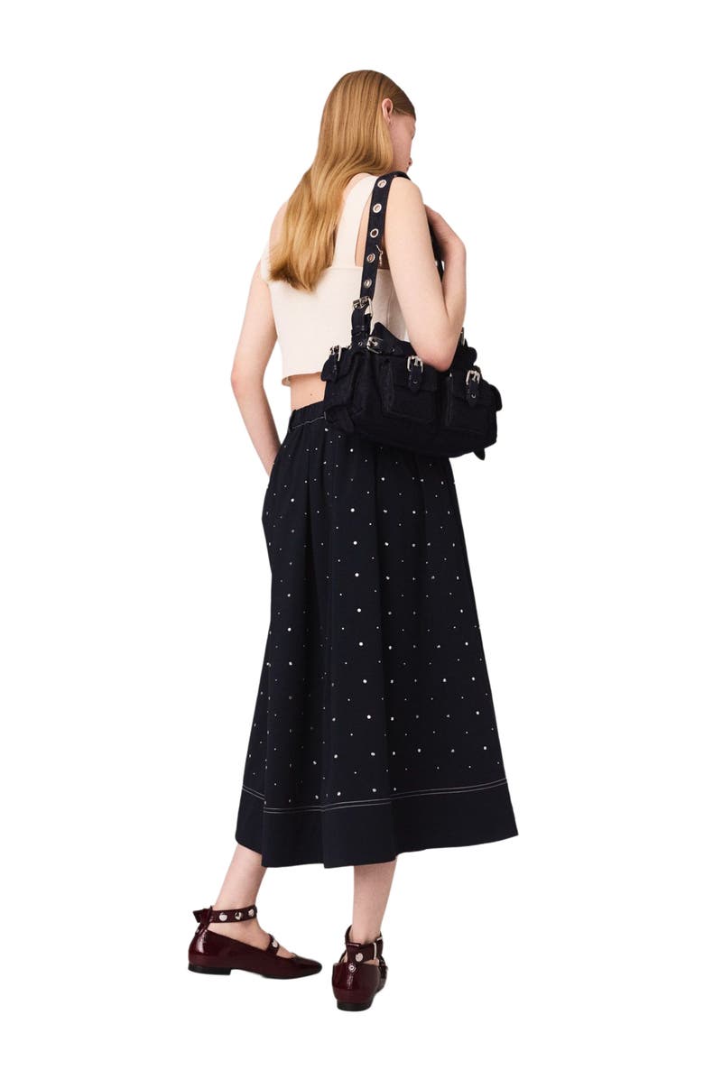 maje Studded flared cotton skirt, Alternate, color, Navy