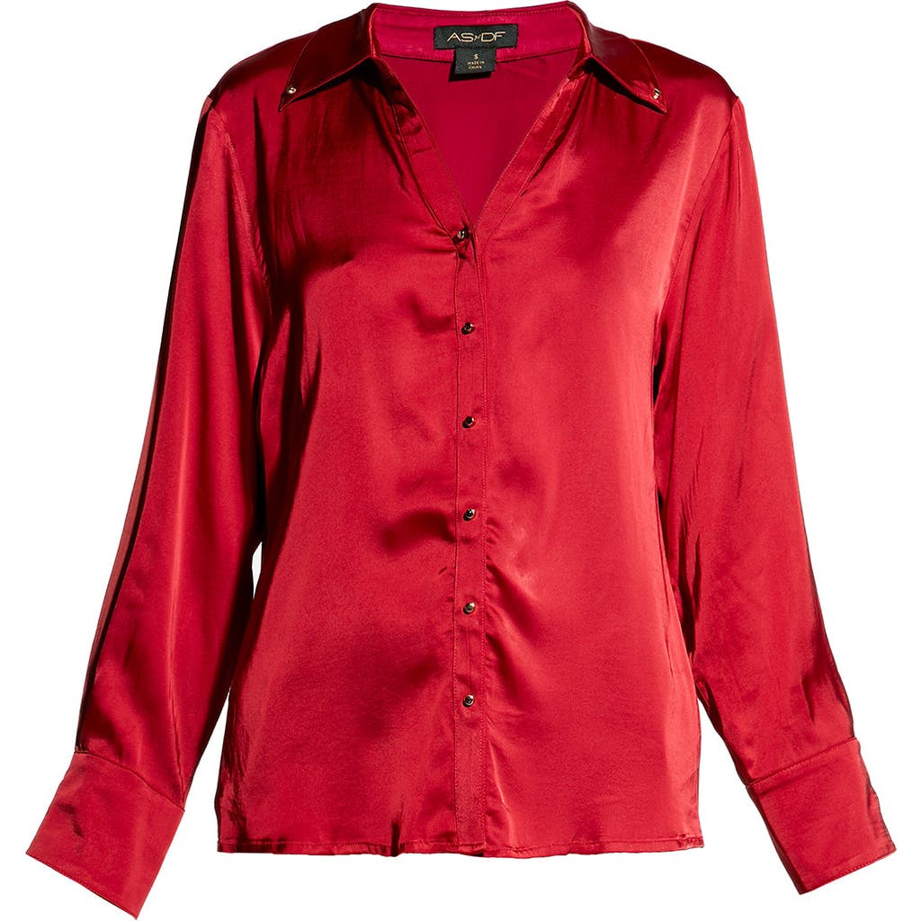 As By Df Billie Button-front Satin Blouse In Coco Red