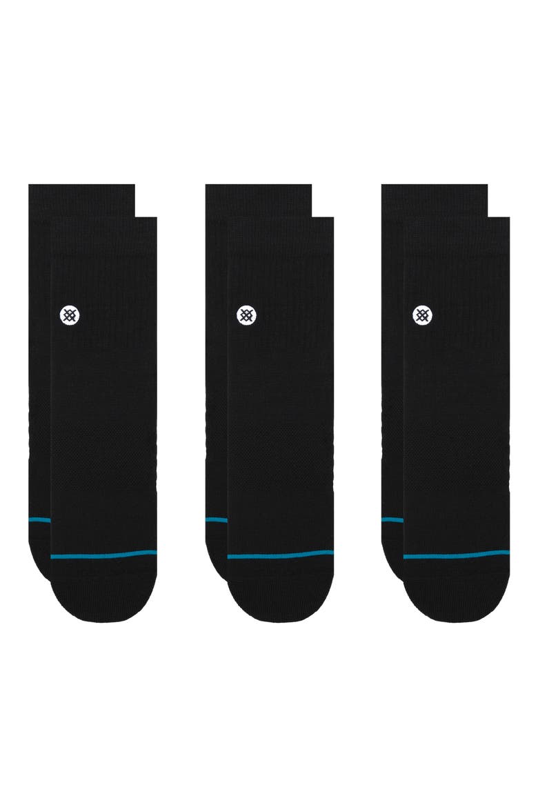 Icon 3-Pack Quarter Crew Socks, Alternate, color, BLACK