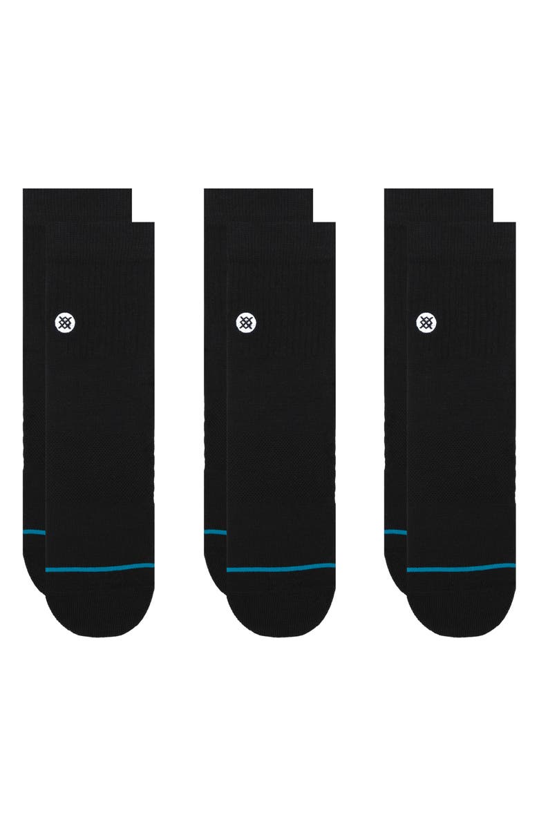 Stance Icon 3-Pack Quarter Crew Socks, Alternate, color, Black