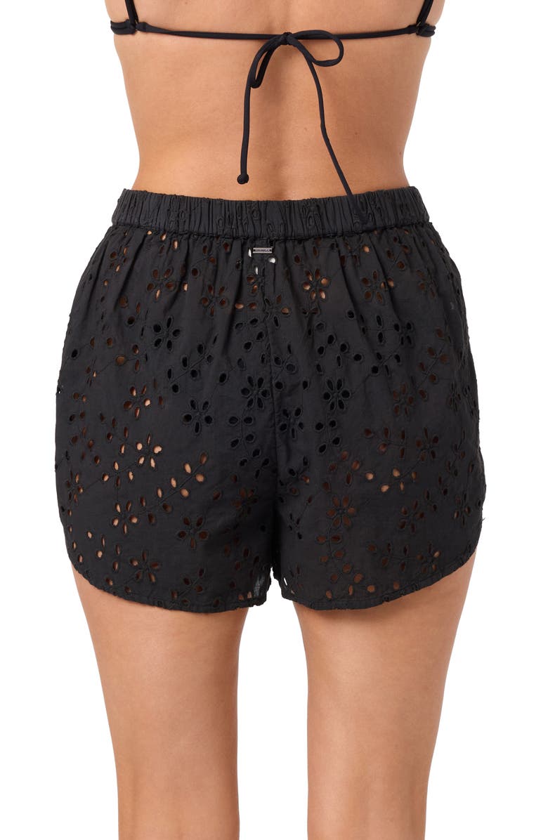 O'Neill Pam Cotton Eyelet Cover-Up Shorts, Alternate, color, Black