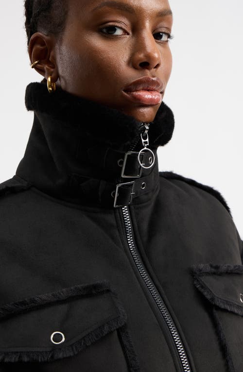 Nvlt Faux Fur Trim Faux Suede Biker Jacket In Multi