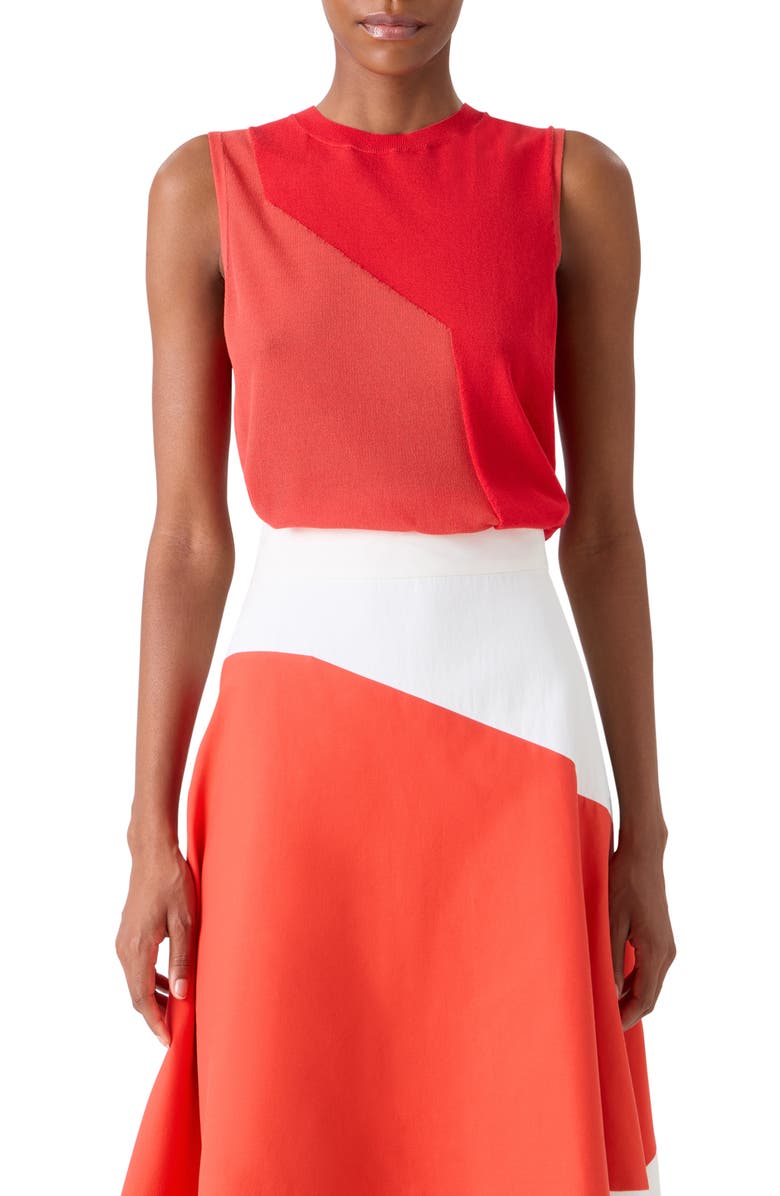 Akris High Plains Colorblock Cotton & Silk Blend Sweater Tank, Main, color, Vermillion