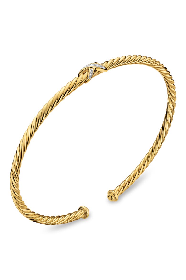 Micro Cable Flex X Bracelet in 18K Gold with Diamonds, 2.6mm, Alternate, color, GOLD