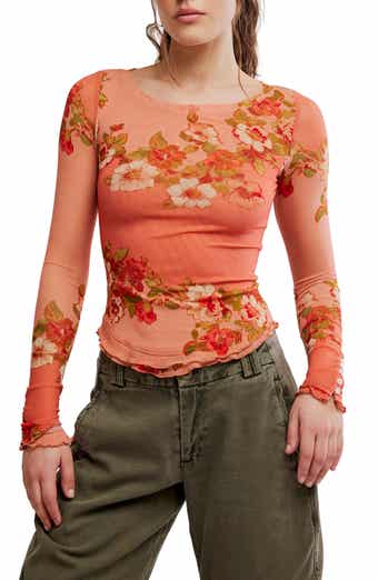 Lilly Print Long Sleeve Mesh Top