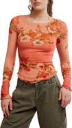 Free People Lilly Print Long Sleeve Mesh Top