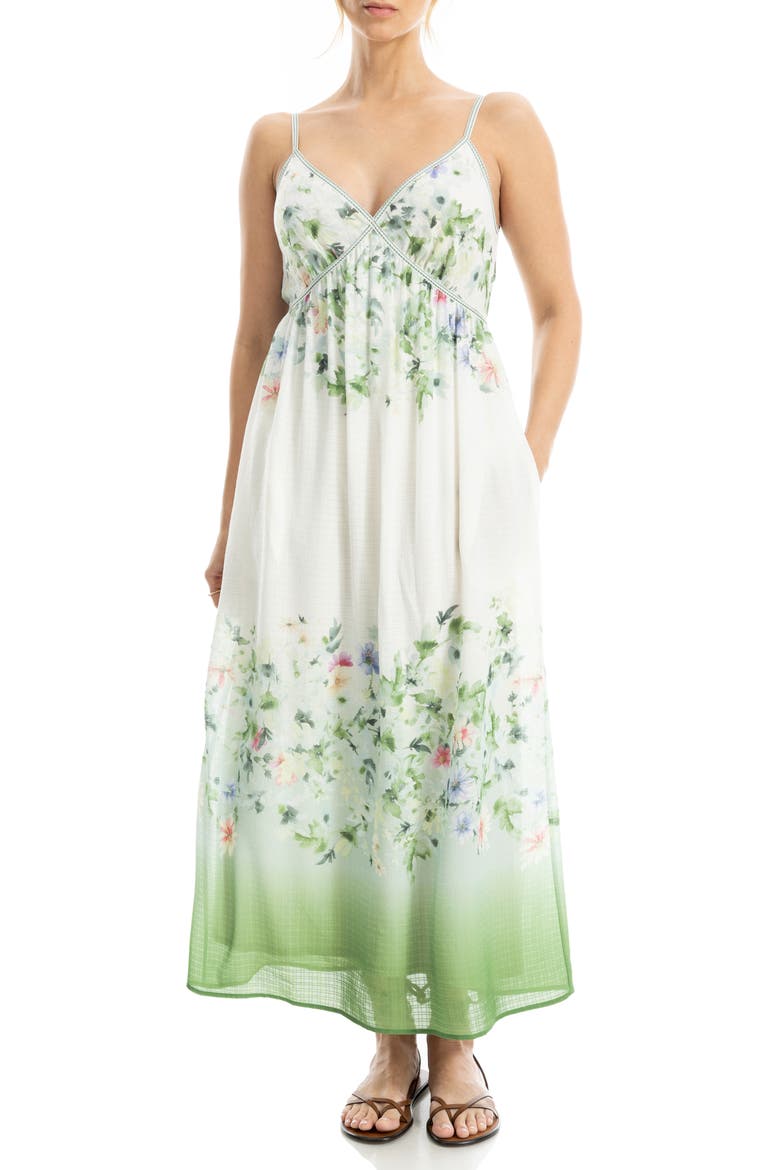 Watercolor Print Sleeveless Maxi Dress, Alternate, color, WHITE/ GREEN GARDEN MISTS