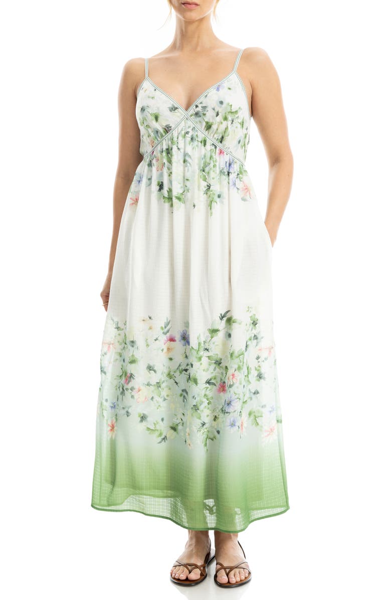 MAX STUDIO Watercolor Print Sleeveless Maxi Dress, Alternate, color, White/ Green Garden Mists