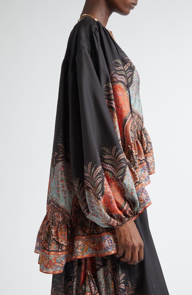 Zimmermann Rhiannon Ruffle Billow Top, Alternate, color, Black Paisley