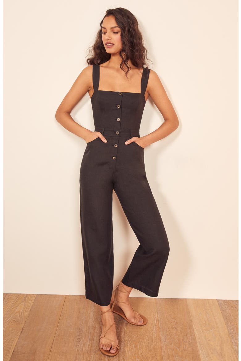 Tyler Button Linen Jumpsuit, Alternate, color, BLACK