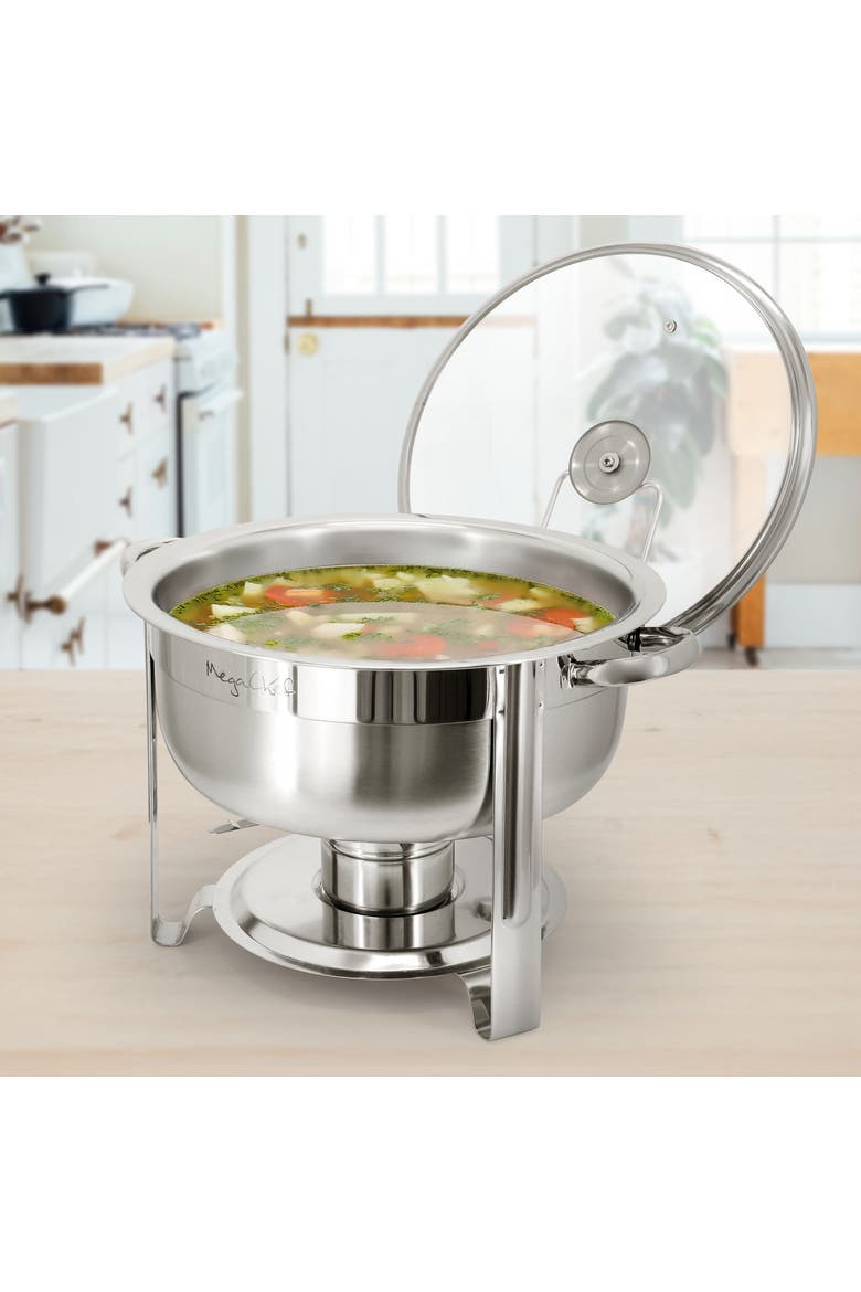 7.9 Quart Round Stainless Steel Professional Chafing Dish/Food Warmer/Buffet Server Serving Trays, Alternate, color, Silver