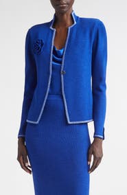 ST. JOHN Betsey Rosette Embellished Legacy Crepe Knit Jacket