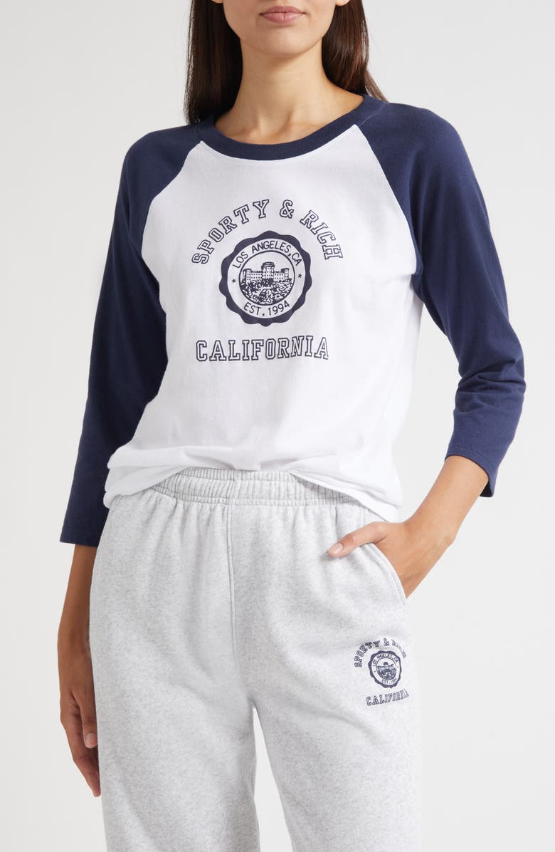 Sporty & Rich California Emblem Graphic Baseball T-Shirt, Main, color, White/ Dark Navy