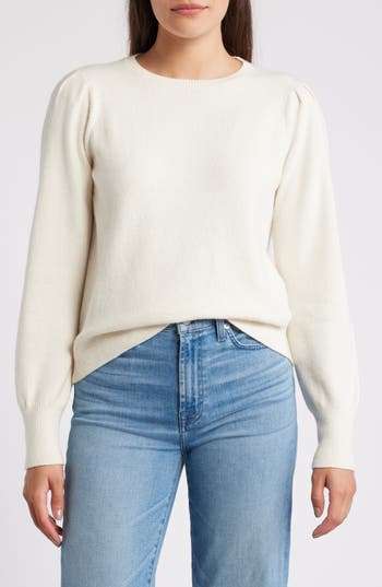 CASLON CASLON® PUFF SLEEVE COTTON BLEND CREWNECK SWEATER