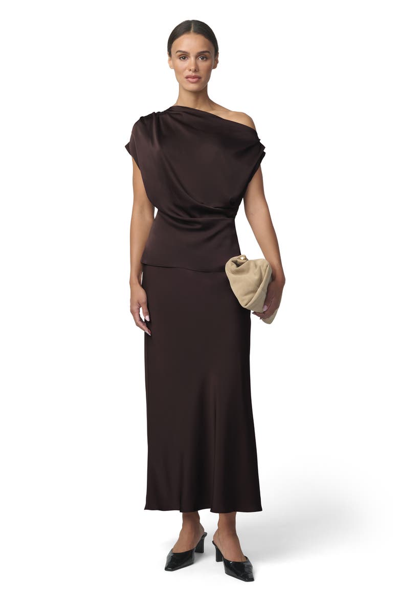 Ines Satin Maxi Skirt, Alternate, color, ESPRESSO