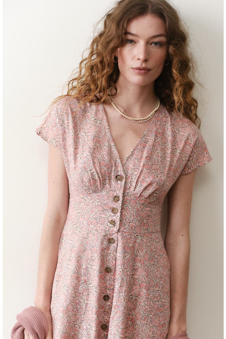 Camila Floral Button Front Hemp Blend Minidress, Alternate, color, BOUQUET