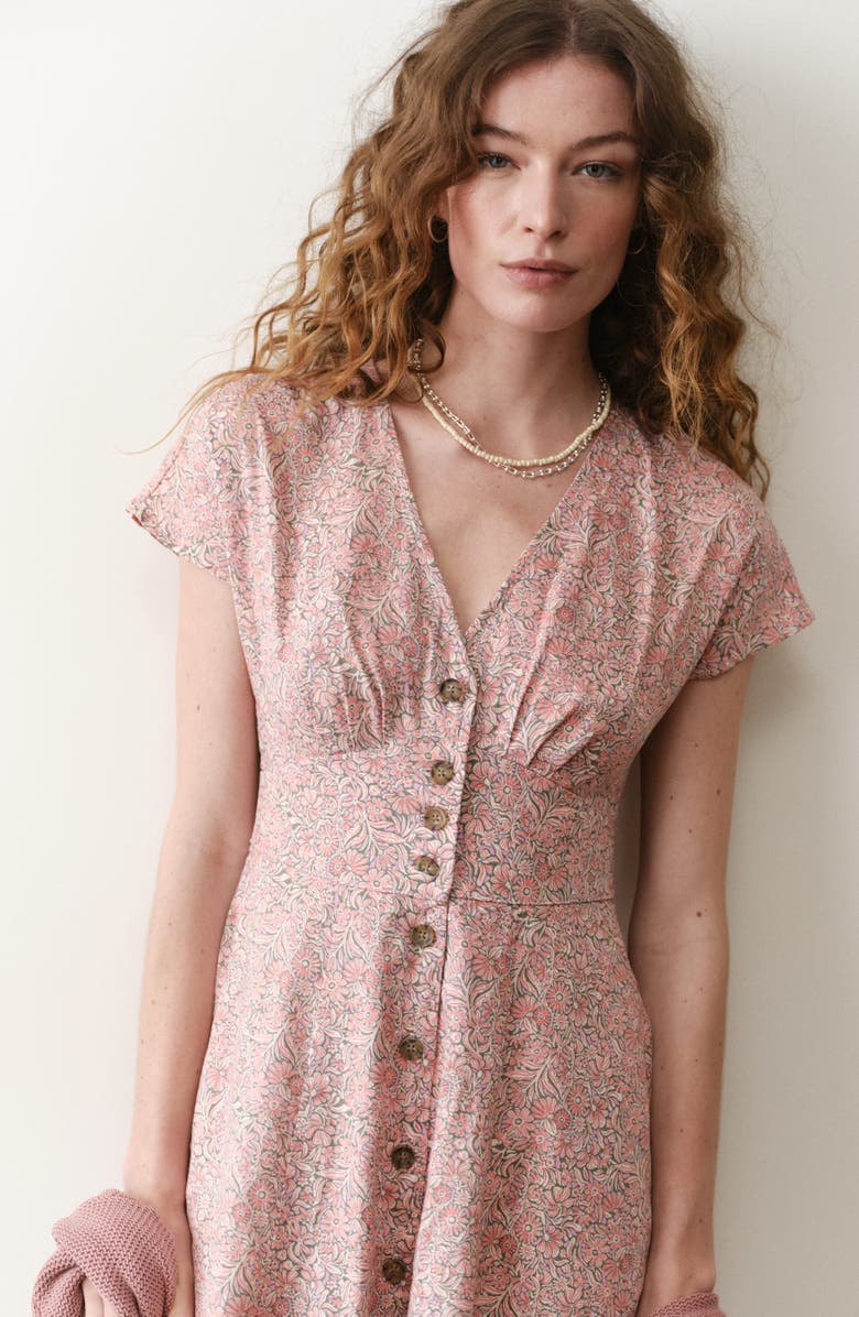 Marine Layer Camila Floral Button Front Hemp Blend Minidress, Alternate, color, Bouquet