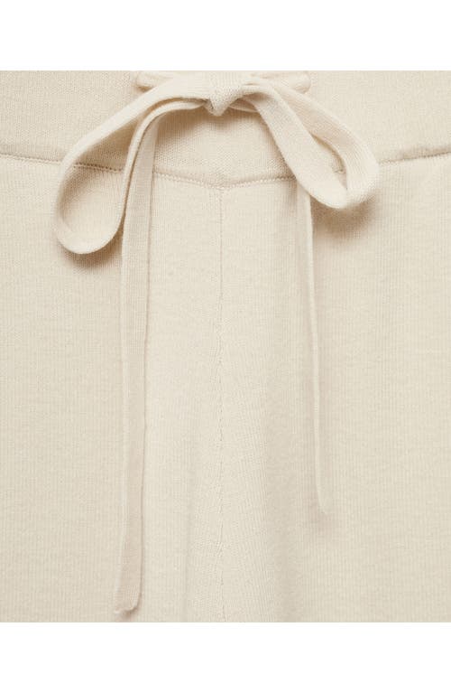 Mango Wide Leg Rib Drawstring Pants In Neutral