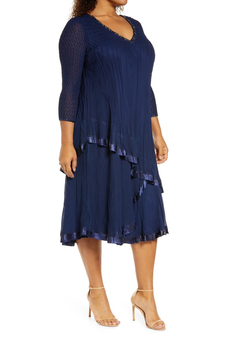 Beaded Neck Midi Cocktail Dress, Alternate, color, MIDNIGHT NAVY
