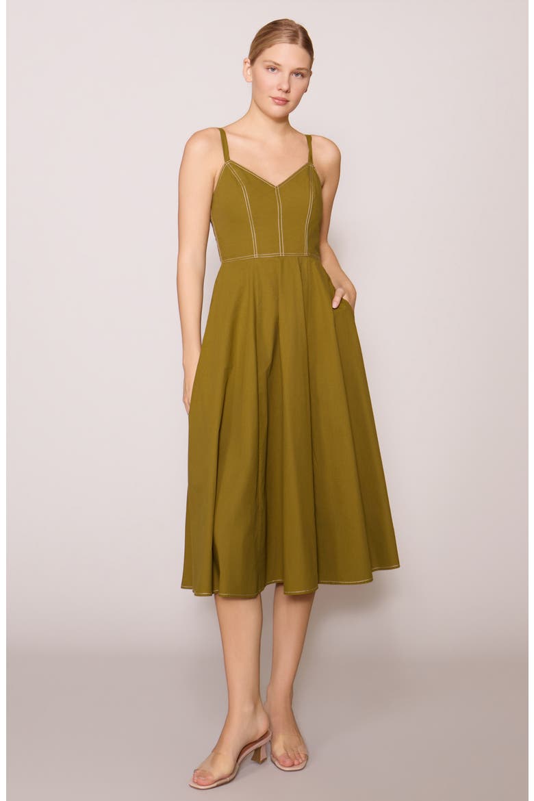 Contrast Stitched Poplin Midi Dress, Alternate, color, OLIVE