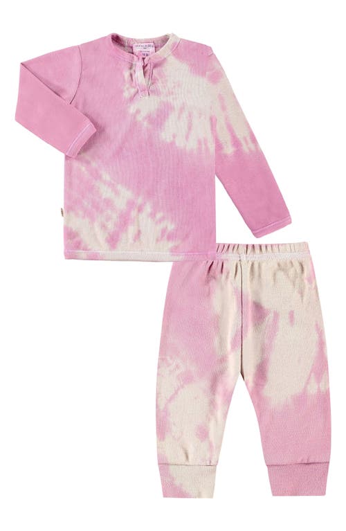 PAIGELAUREN Kids' Tie Dye Organic Cotton Blend Rib Henley T-Shirt & Sweatpants Set in Pink 