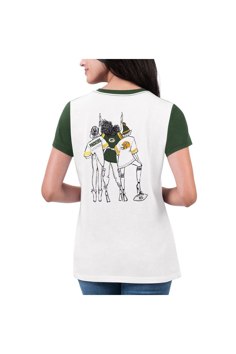 Women's G-III 4Her by Carl Banks White/Green Green Bay Packers Fashion Illustration T-Shirt, Alternate, color, White