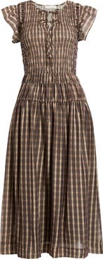 MOON RIVER Smocked Tie Front Midi Dress