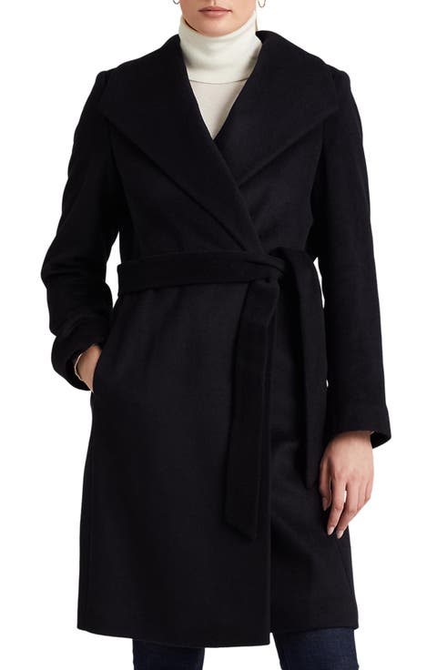 Belted Wool Blend Wrap Coat